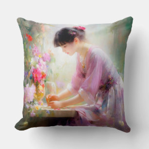 Girl in Flower Garden Cushion