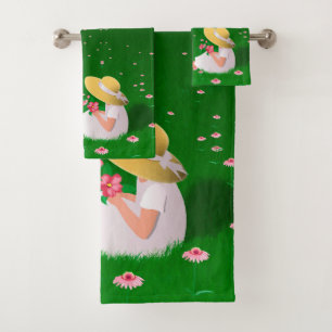 Girl In Grass Bath Towel Set
