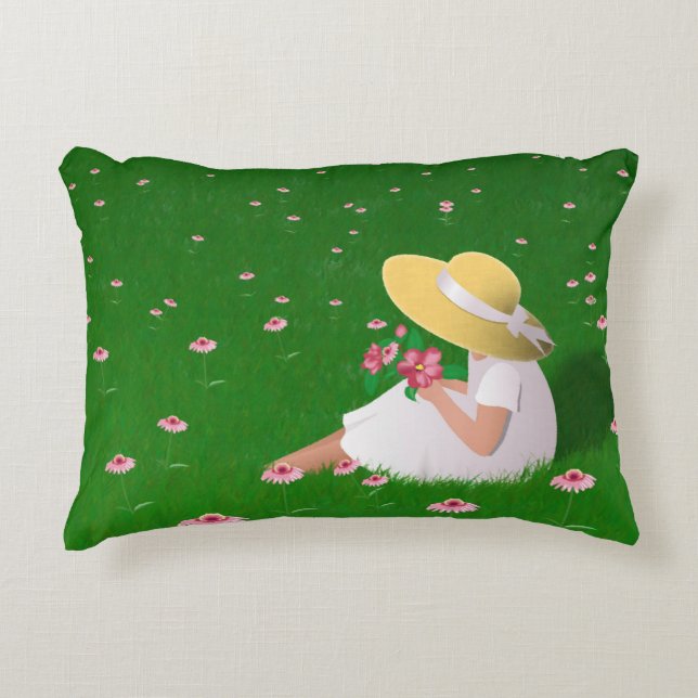 Girl In Grass Decorative Cushion (Front)