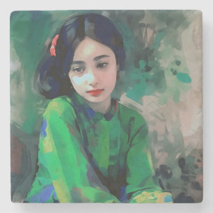 Girl in Green Dress Stone Coaster