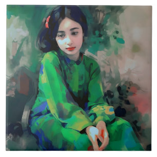 Girl in Green Dress Tile