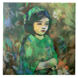Girl in Green Dress Tile