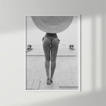 Girl in Hat on the Beach Black and White Print<br><div class="desc">Capture the timeless allure of summer with the "Girl in Hat on the Beach Black and White Print." This stunning black-and-white photograph features a beautiful woman with an elegant figure, captured from behind as she strolls along the beach. She wears a chic bikini and a wide-brimmed straw hat, the brim...</div>
