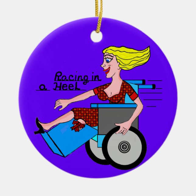 Girl in High Heel Wheelchair Amputee Ceramic Tree Decoration (Front)