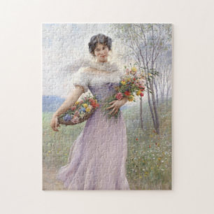 Girl in Lilac Coloured Dress With a Flower Bouquet Jigsaw Puzzle