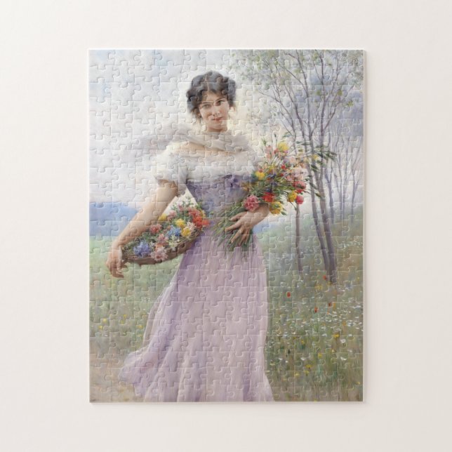 Girl in Lilac Coloured Dress With a Flower Bouquet Jigsaw Puzzle (Vertical)