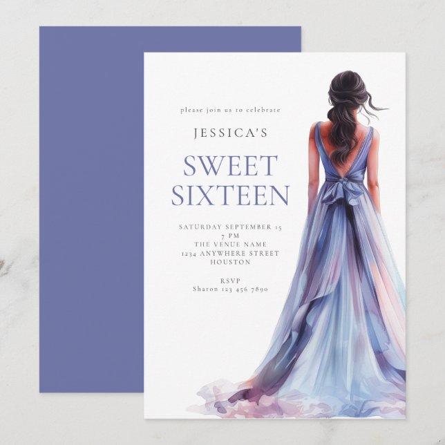 Girl in Lilac Dress Sweet 16 Birthday Party  Invitation (Front/Back)
