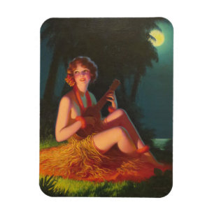 Girl in Moonlight with Banjo Ukulele Magnet