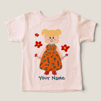 Girl In Orange Dress (Pigtails) Custom Name Toddle