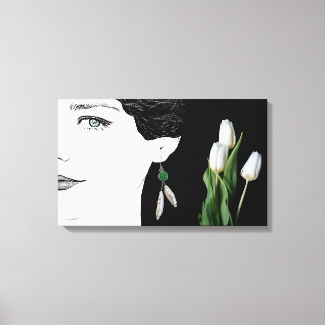 Girl in pearl earring fashion illustration art   canvas print (Front)