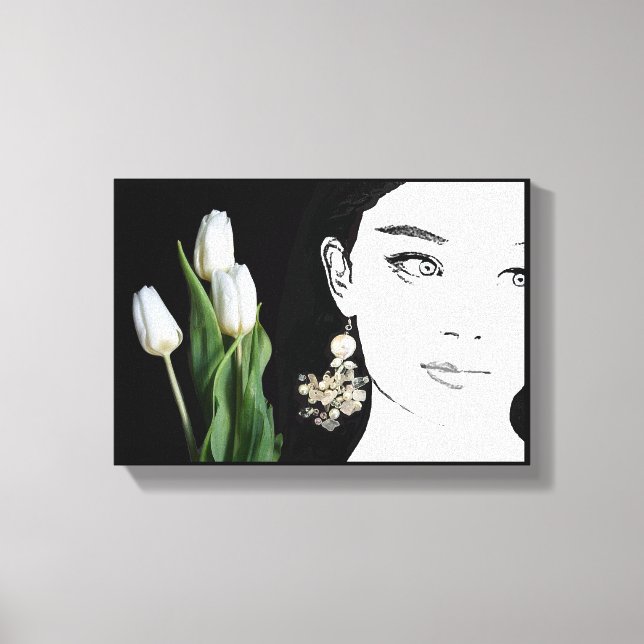 Girl in pearl earring fashion illustration trendy  canvas print (Front)