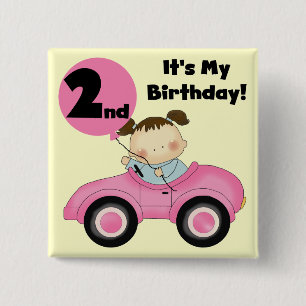 Girl in Pink Car 2nd Birthday Tshirts and Gifts 15 Cm Square Badge