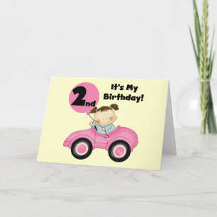 Girl in Pink Car 2nd Birthday Tshirts and Gifts Card