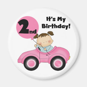 Girl in Pink Car 2nd Birthday Tshirts and Gifts Magnet