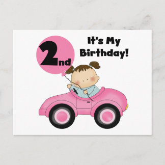 Girl in Pink Car 2nd Birthday Tshirts and Gifts Postcard
