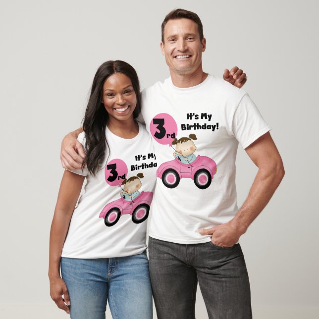 Girl in Pink Car 3rd Birthday Tshirts and Gifts (Unisex)