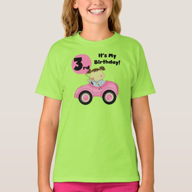 Girl in Pink Car 3rd Birthday Tshirts and Gifts (Front)