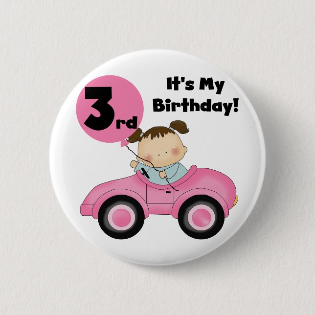 Girl in Pink Car 3rd Birthday Tshirts and Gifts 6 Cm Round Badge (Front)