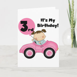 Girl in Pink Car 3rd Birthday Tshirts and Gifts Card
