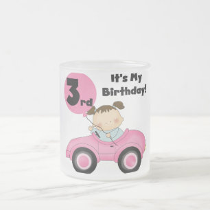 Girl in Pink Car 3rd Birthday Tshirts and Gifts Frosted Glass Coffee Mug