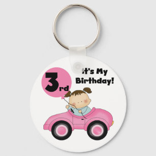 Girl in Pink Car 3rd Birthday Tshirts and Gifts Key Ring