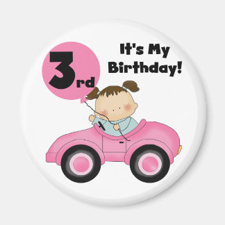 Girl in Pink Car 3rd Birthday Tshirts and Gifts Magnet