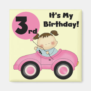 Girl in Pink Car 3rd Birthday Tshirts and Gifts Magnet