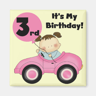Girl in Pink Car 3rd Birthday Tshirts and Gifts Magnet