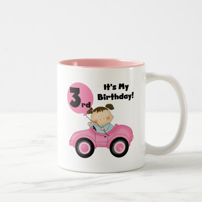 Girl in Pink Car 3rd Birthday Tshirts and Gifts Two-Tone Coffee Mug (Right)