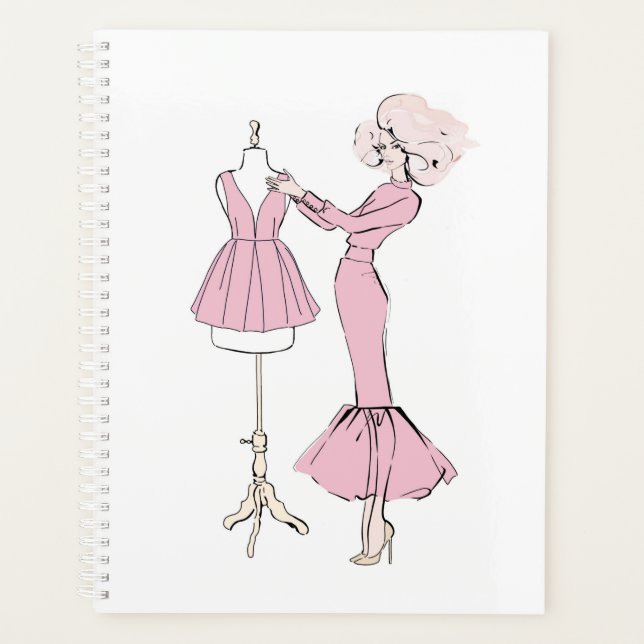 Girl in pink dress with dress on manikin planner (Front)