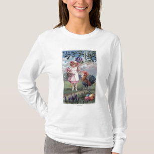 Girl in Pink Holding Purple Flowers T-Shirt