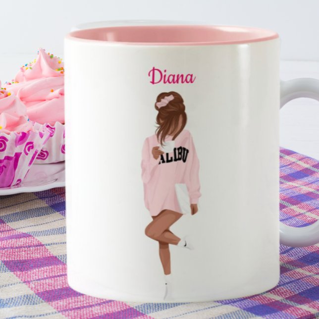 Girl in Pink Malibu Personalised Custom Coffee  Two-Tone Coffee Mug (Creator Uploaded)