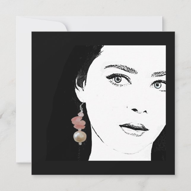 Girl in pink pearl earring fashion illustration  holiday card (Front)
