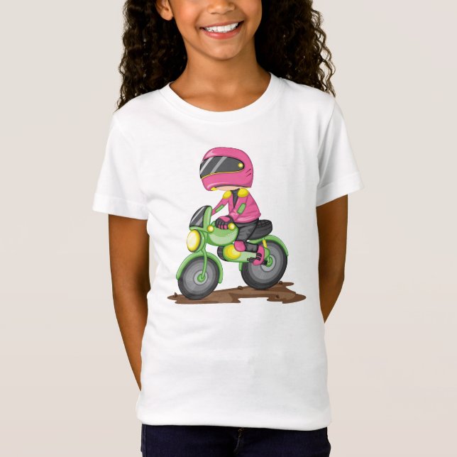 Girl In Pink Riding a Bike Girls T-Shirt (Front)