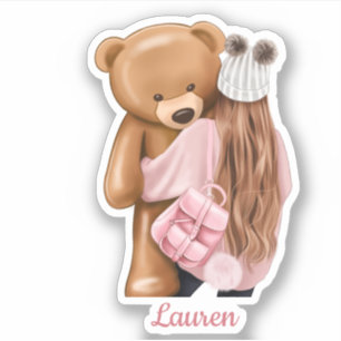 Girl in Pink with Teddy Bear Custom Cut Vinyl