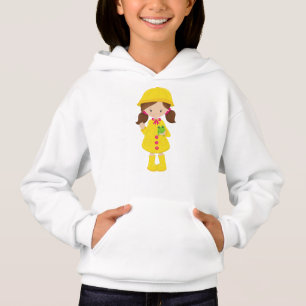 Girl In Raincoat, Boots, Brown Hair, Frog
