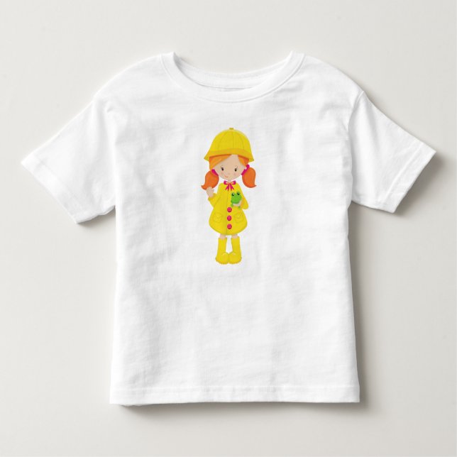 Girl In Raincoat, Boots, Orange Hair, Frog Toddler T-Shirt (Front)