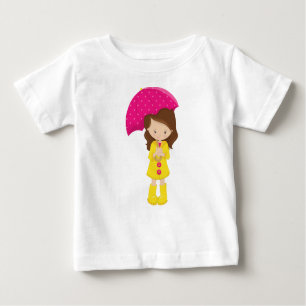 Girl In Raincoat, Girl With Umbrella, Brown Hair Baby T-Shirt