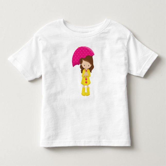 Girl In Raincoat, Girl With Umbrella, Brown Hair Toddler T-Shirt (Front)