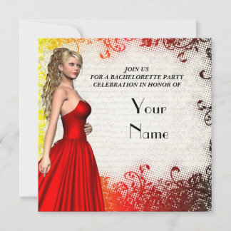 Girl in red dress bachelorette party invitation