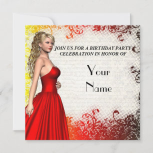 Girl in red dress birthday party invitation