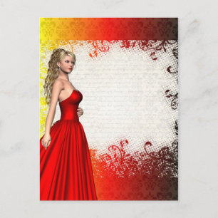 Girl in red dress postcard