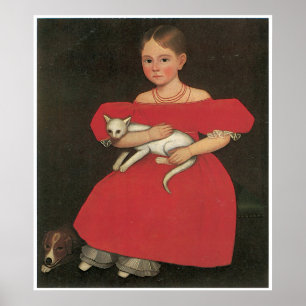Girl in Red with Her Cat and Dog c. 1834-36 Poster