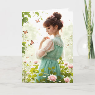 Girl In Rose Garden Card
