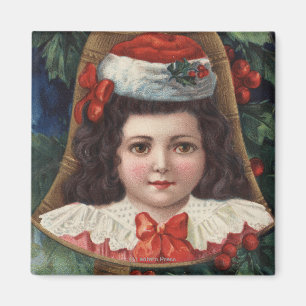 Girl in Santa Hat in Bell Magnet