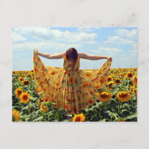 Girl in Sunflower Field Postcard