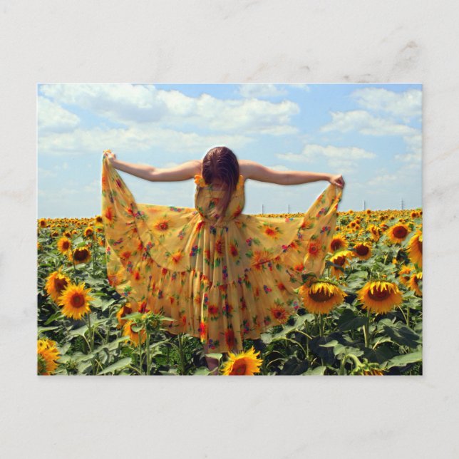 Girl in Sunflower Field Postcard (Front)