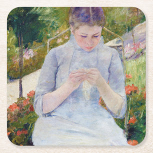 Girl in the Garden, Mary Cassatt Square Paper Coaster