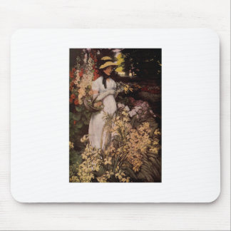Girl in the garden mouse pad