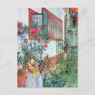 Girl in the Garden with Red Flowers Postcard
